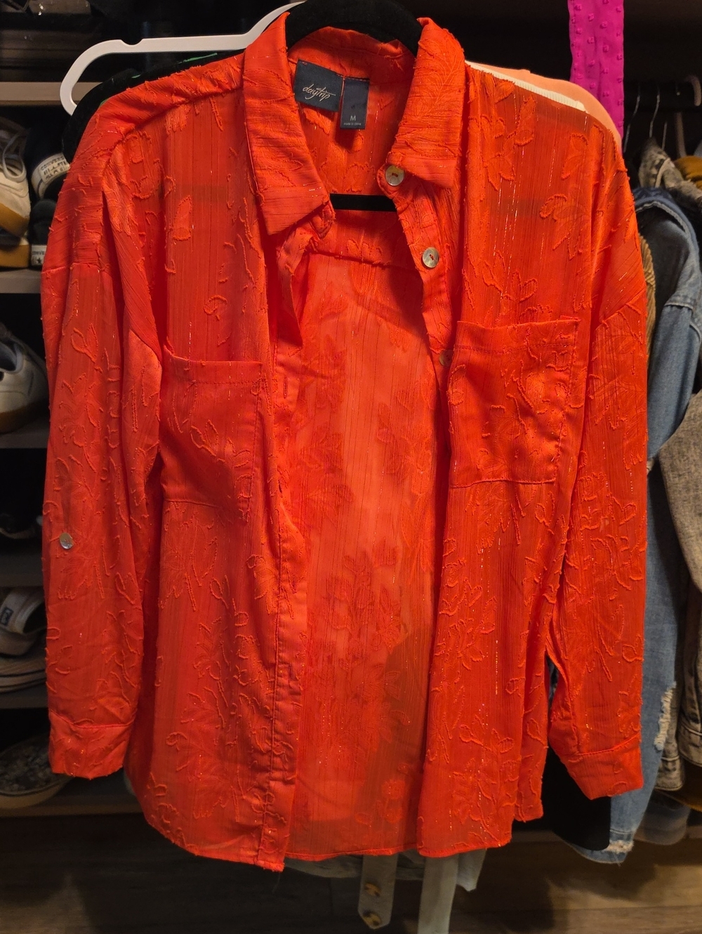 Textured Button-Up Blouse - Orange